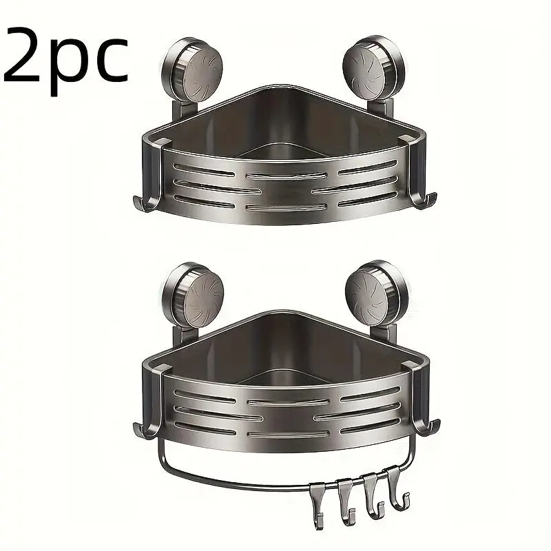 2-Piece Suction Cup Triangle Bathroom Storage Rack, Wall Mounted No-Drill Washbasin Toilet Organizer, Plastic Corner Shelf, Set