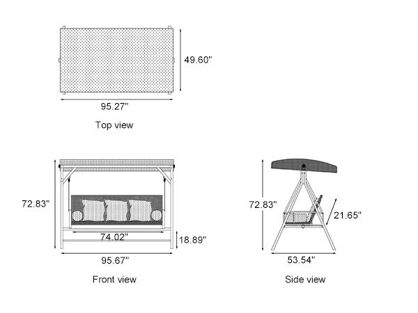 PURPLE LEAF Outdoor Patio Porch Swing Adjustable Backrest, 3-seat Swing Chair with Weather Resistant Steel Frame for Backyard ,Pillows Included