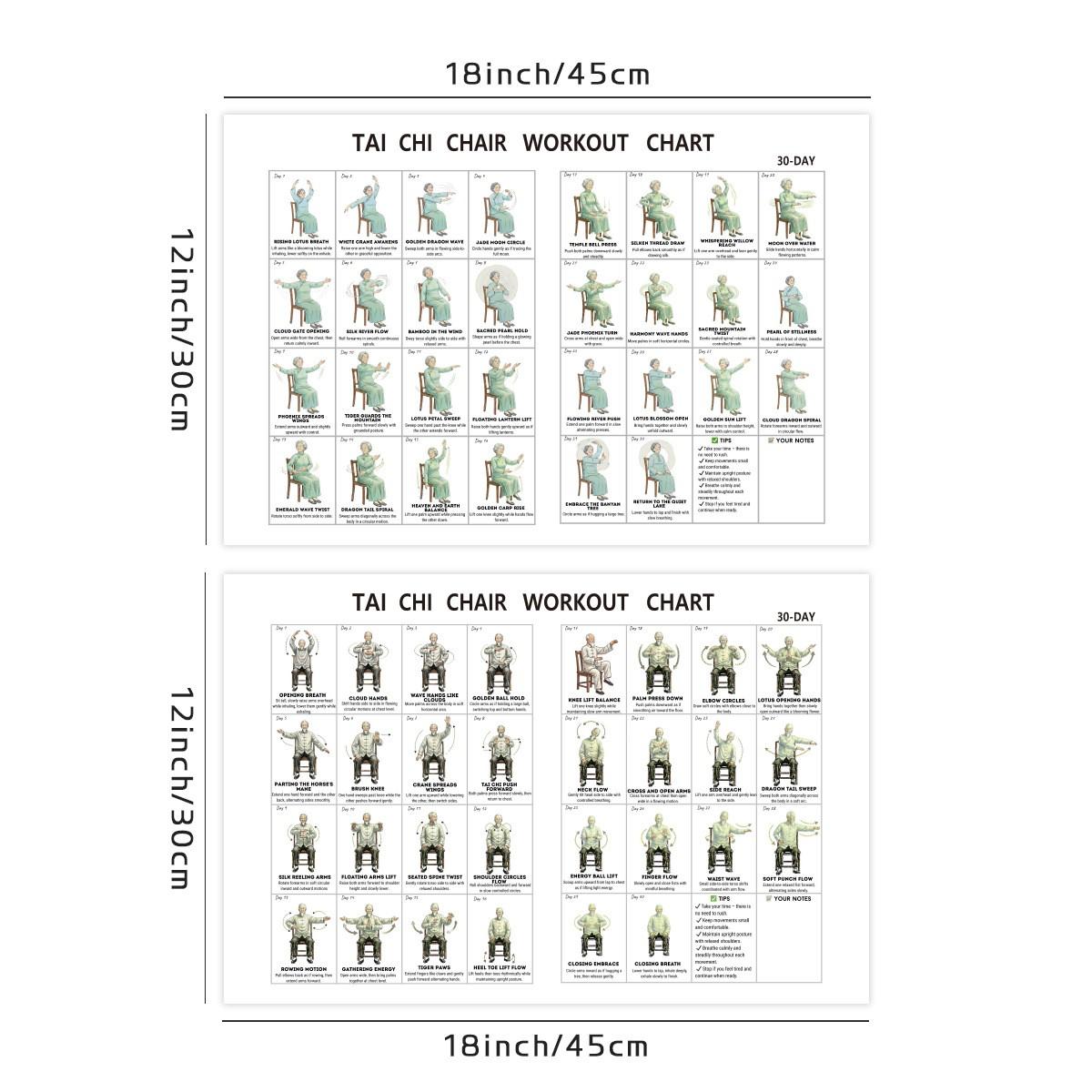Tai Chi Chair Workout Chart Poster Print 30 Day Seated Exercises for Beginners and Seniors Canvas Wall Art Living Room Bedroom Home Gym Decor 18x12 Inch /45x30cm Unframed