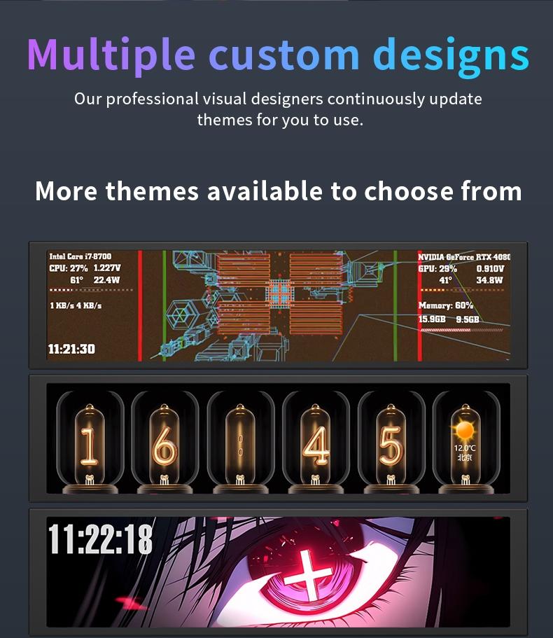 AKP02 DIY computer secondary screen 9.2-inch USB interface AJAZZ computer display screen does not occupy graphics card resources, visualizes themes, edits dynamic backgrounds, computer office assistant desktop artifact, suitable for multiple scenarios