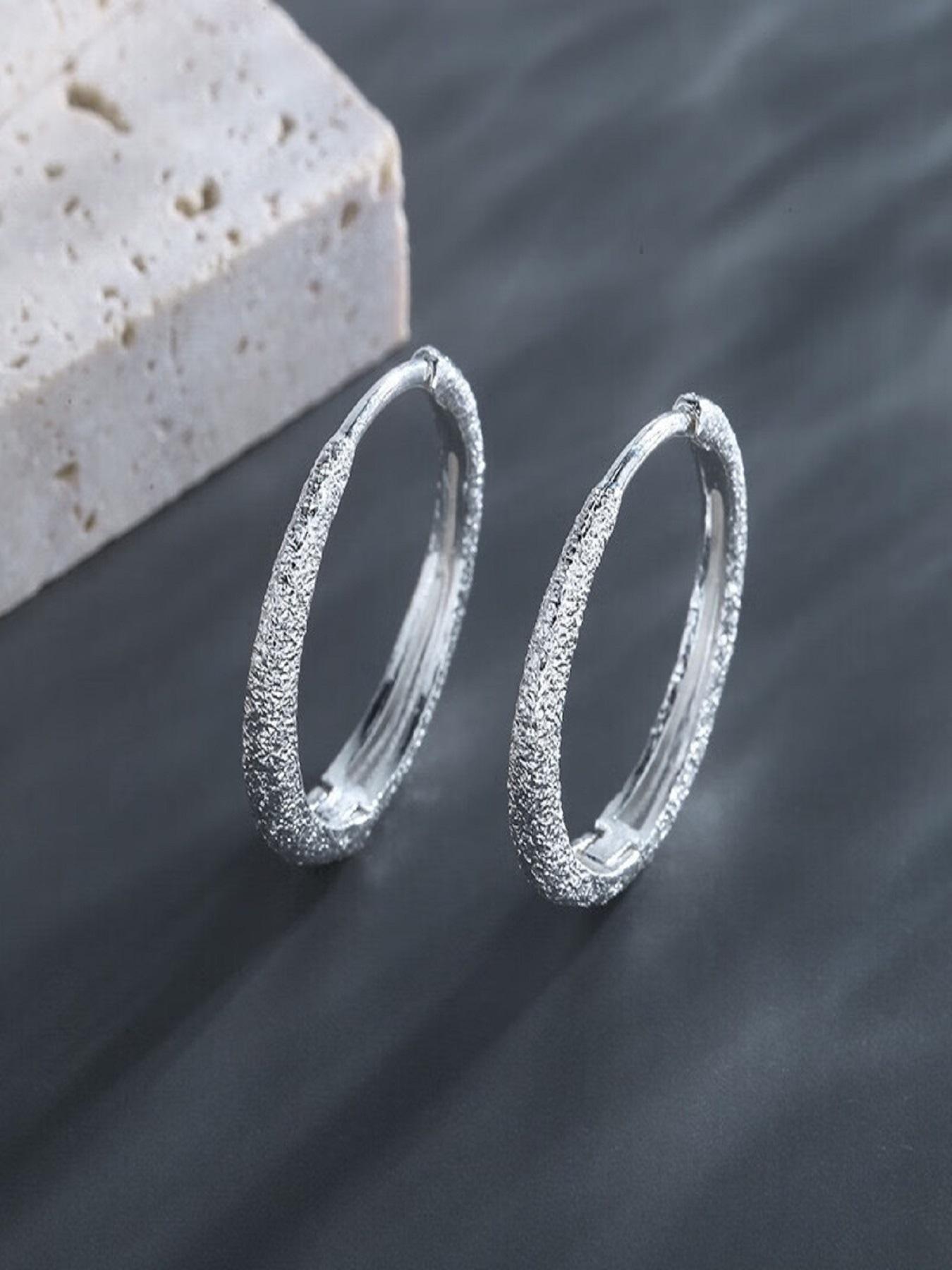 Shiny Sand Texture Earrings, Minimalist Fashion Women's Jewelry, Silver Color, Casual Style, All Seasons, No Choking Hazard