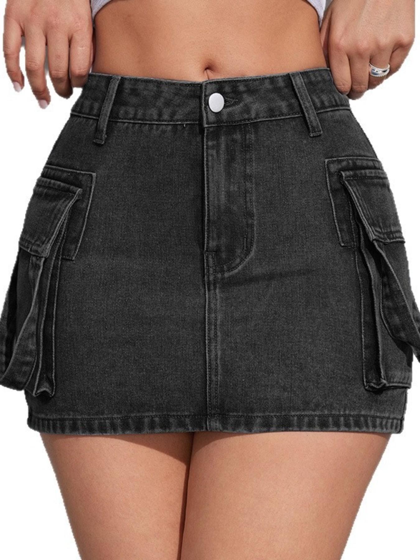Women's High Waist Y2K Denim Mini Skirt, Dual Pockets, American Style, Multi-Color, Trendy Backless Design, Perfect for Casual Wear