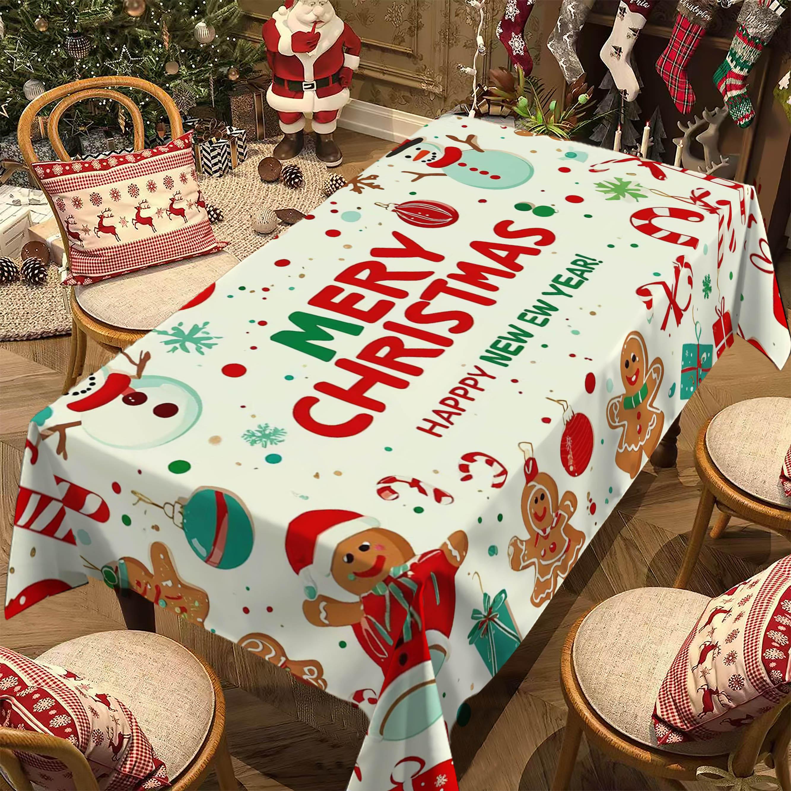 Rectangular Christmas Tablecloth, Gingerbread Man Snowflake Design, Holiday Party Decorations, New Year Eve Dinner Decoration