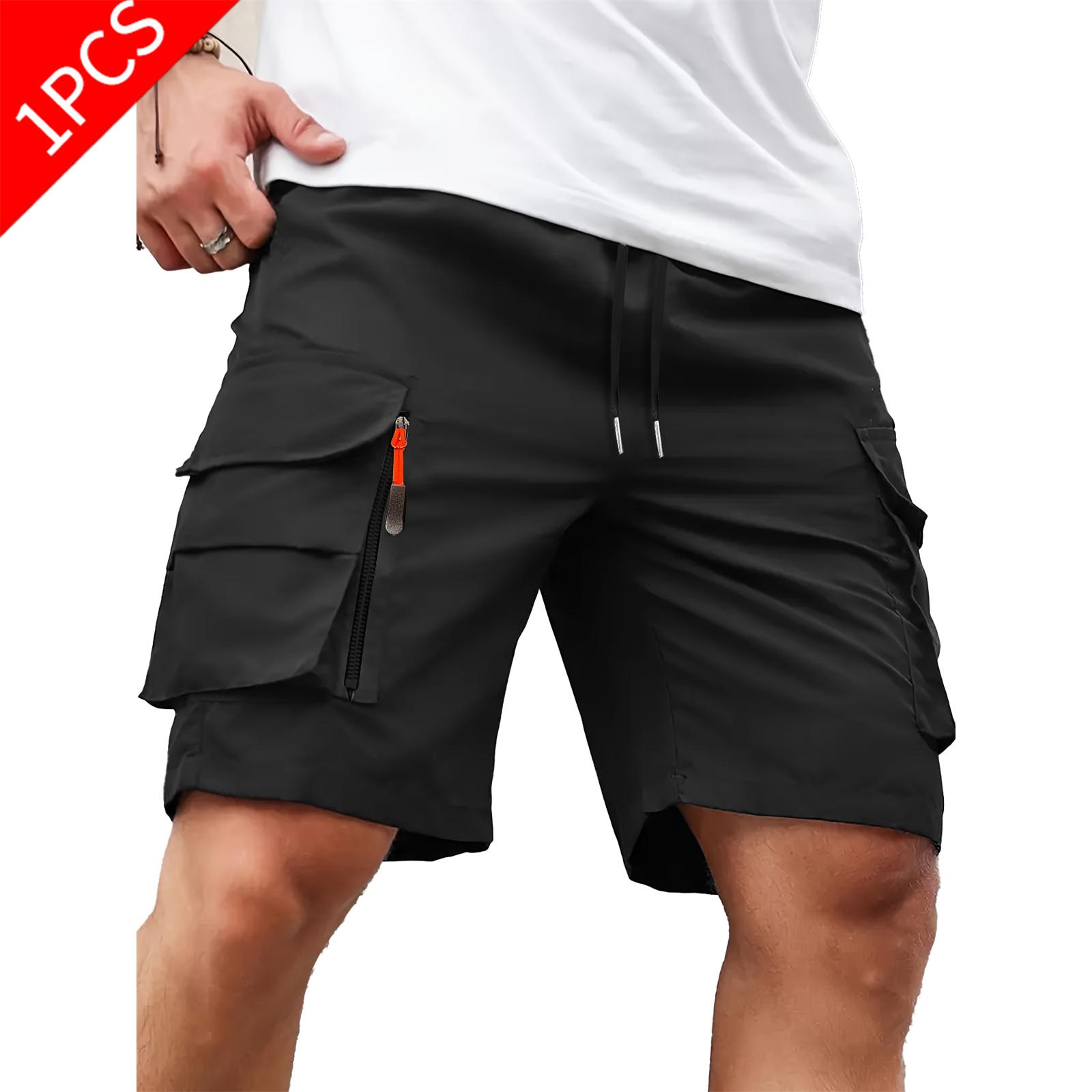 Men's Plain Tactical Cargo Shorts with Multi-Pockets, Zip Closure, Compact and Convenient Drawstring Bottoms for Summer Outdoor-Casual Wear, Utility Menswear Beige, Cargo Look,back to school,back to school haul