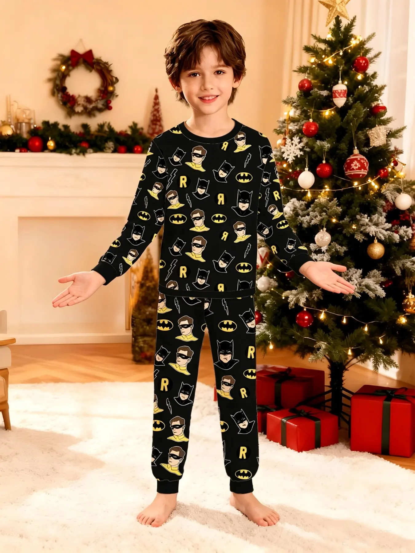Official Warner Bros. Boys' Long Sleeve Pajama Set, Dc Superman Blue Home Wear, Night Sleep, Christmas Gift, Cartoon Comfort