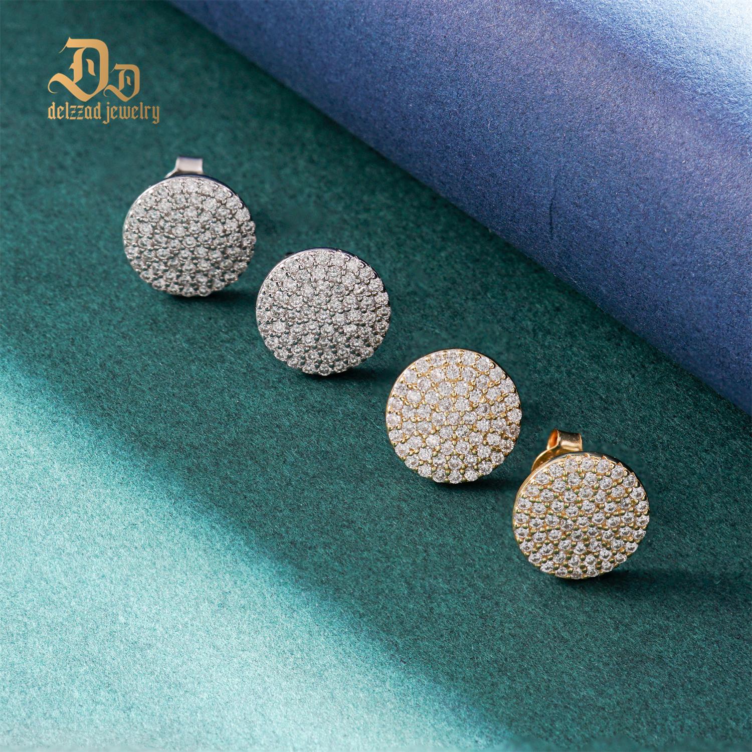 Delzzad 14K Gold-Plated Iced Out Circle Shape Stud Earrings Lab-Created Moissanite Stud Earring S925 Sterling Silver Moissanite Jewelry Perfect Christmas Gift