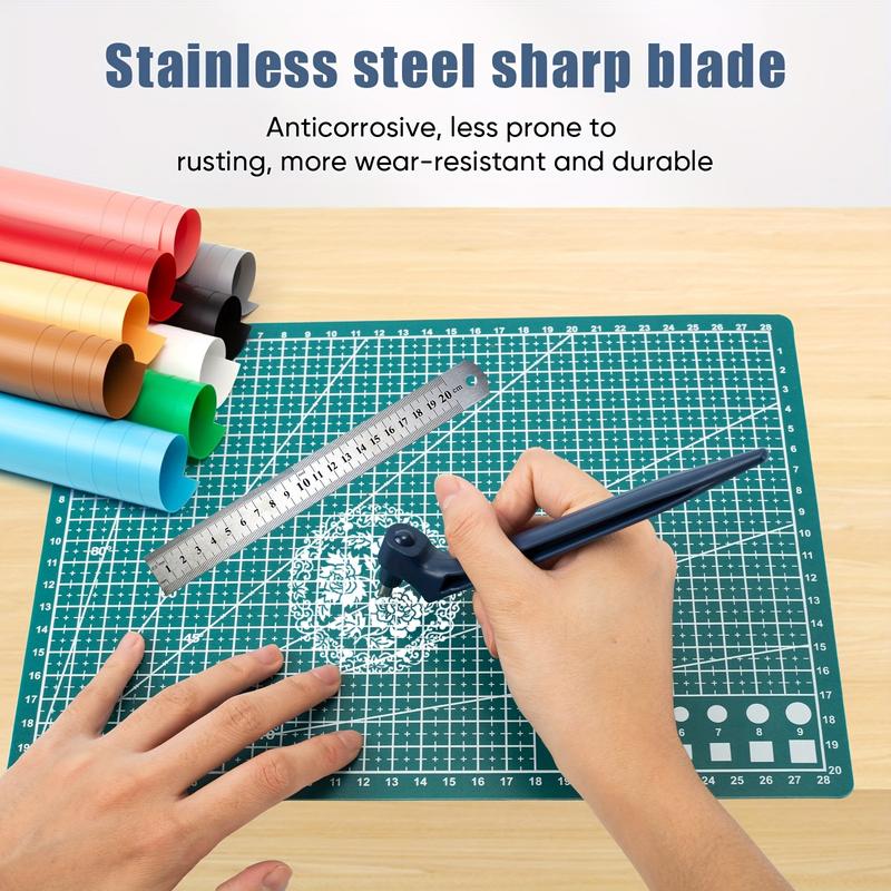 Ergonomic Craft Cutting Tool Kit with 360° Rotating Stainless Steel Blade and Triangular Ruler, Precision Paper Vinyl Template Work