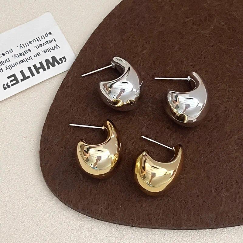 Small Water Droplets CCB Gold Color Smooth Stud Earrings for Women Exaggerate Punk Geometry Jewelry Accessories Girlfriend Gift