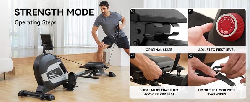 Pooboo Foldable Home Rowing Machine Adjustable Resistance Rowing Machine Indoor Exercise Rower with Combination Strength Exercise & LCD Monitor, Compact Saving Family Space