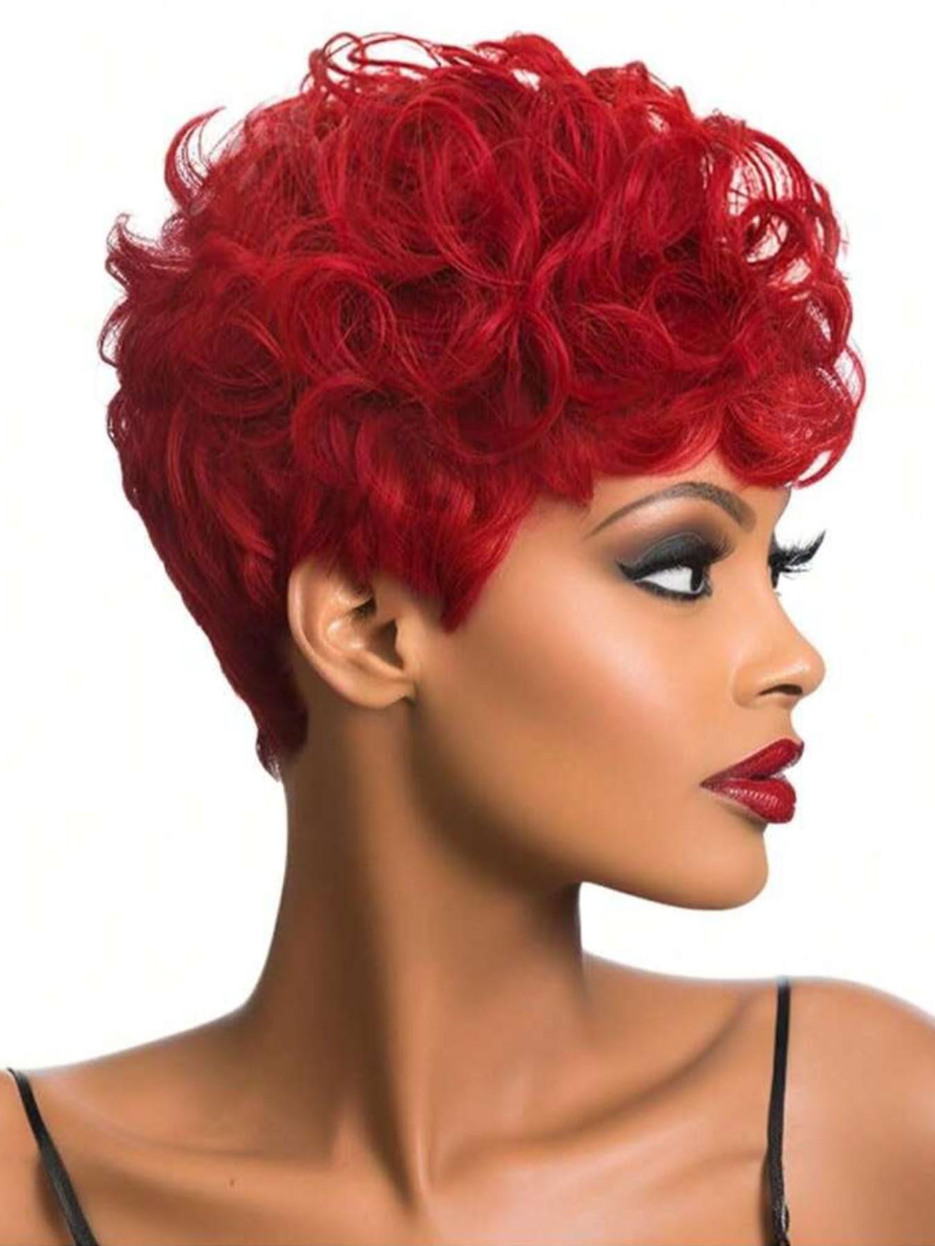 Short Pixie Wigs Short Black Curly Pixie Wigs Synthetic Hair Wigs Natural Wavy Black Burgundy grey Pixie Cut Wig Short Curly Layered Pixie Wig Stylist Friendly Wig