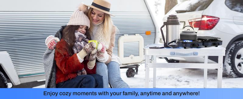 SCITOO 2 Burner Folding Camping Stove with Griddle, Portable Camp Isobutane Gas Stove with 16000 BTU Adjustable Burners & Piezo Ignition wind proof