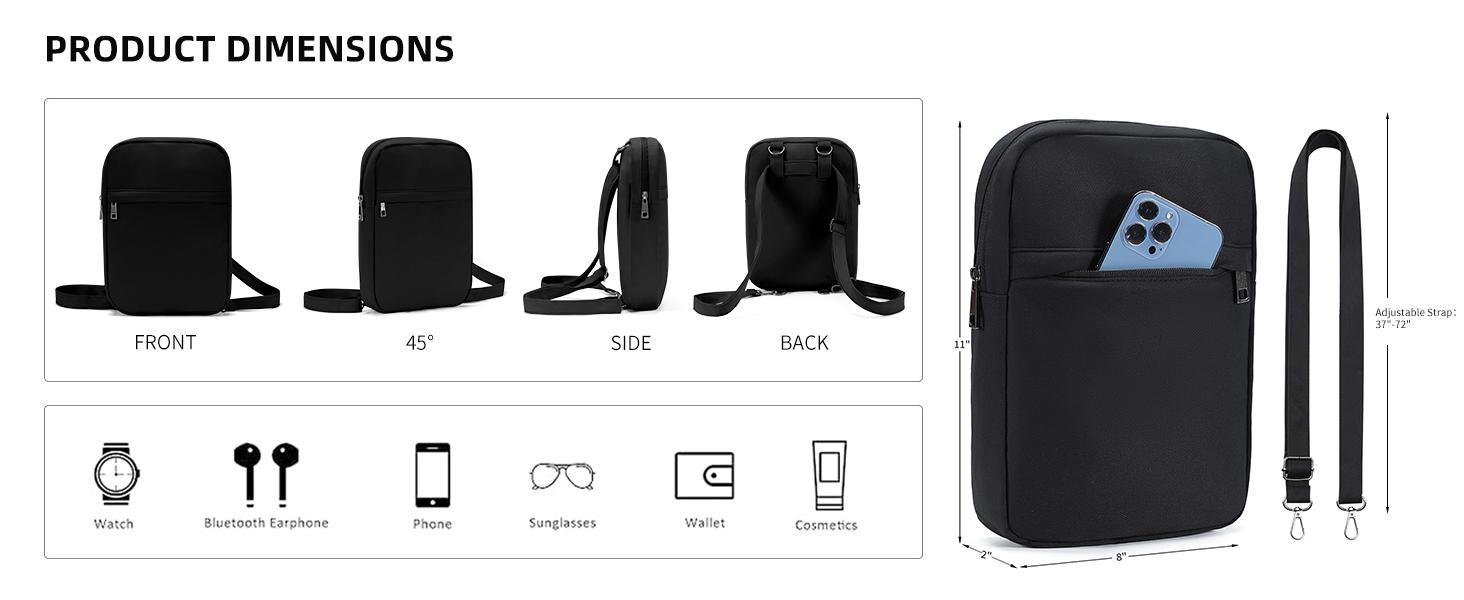 MAXTOP Crossbody Bags for Women Men Multi Position Messenger Bag Lightweight Mini Backpack Purse for Travel Casual Walking multiple pocket design