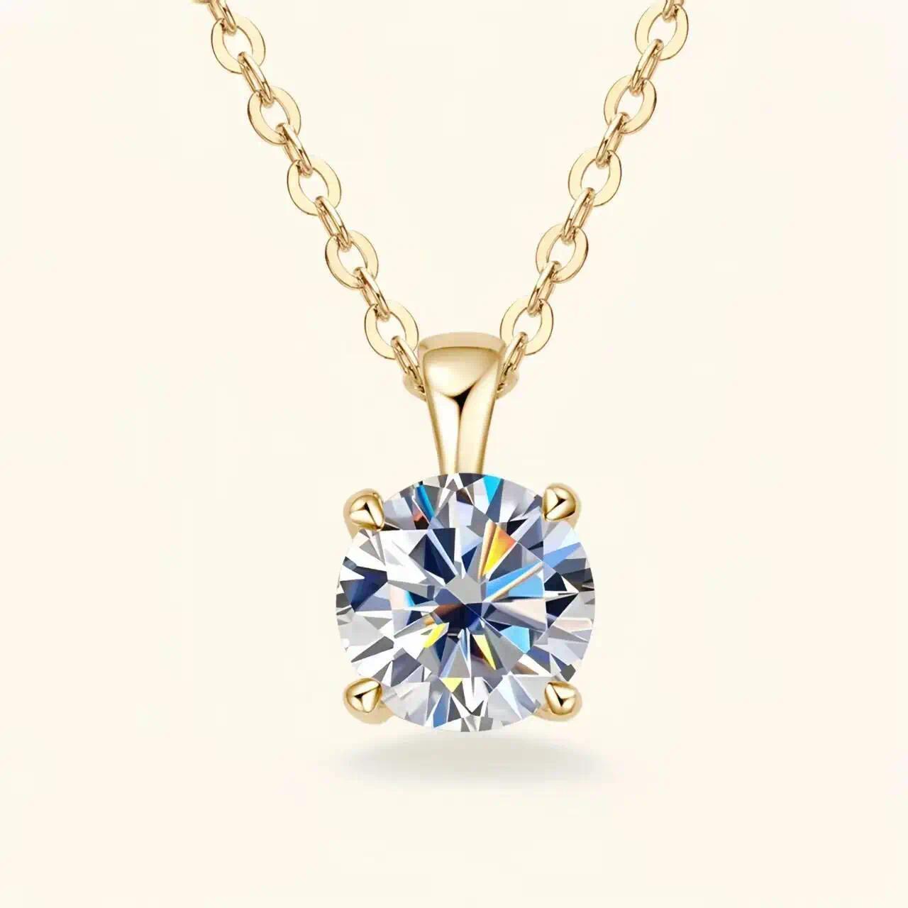 Ty 6.5mm 1 Carat D Moissanite Solitaire Drop Necklaces 18K Gold Plated Pendant Original Real 925 Silver Chain Jewelry For Women
