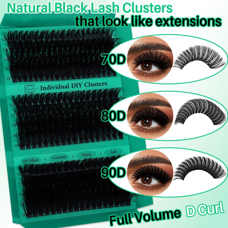 270Pcs D Curl 70D80D90D 3 Styles 10-18mm Mixed Length Volume & 3D Effect Individual Lash Clusters Kit Soft and Comfortable False Eyelashes Set Comes with Lash Bond&Seal Lash Remover And Tweezers, Perfect For DIY At Home, Beginner friendly
