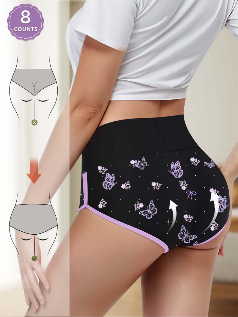 Women's Butterfly & Letter  Print High Waist Panty, Soft Comfy Breathable Knicker for Daily Wear, Underwear for Women