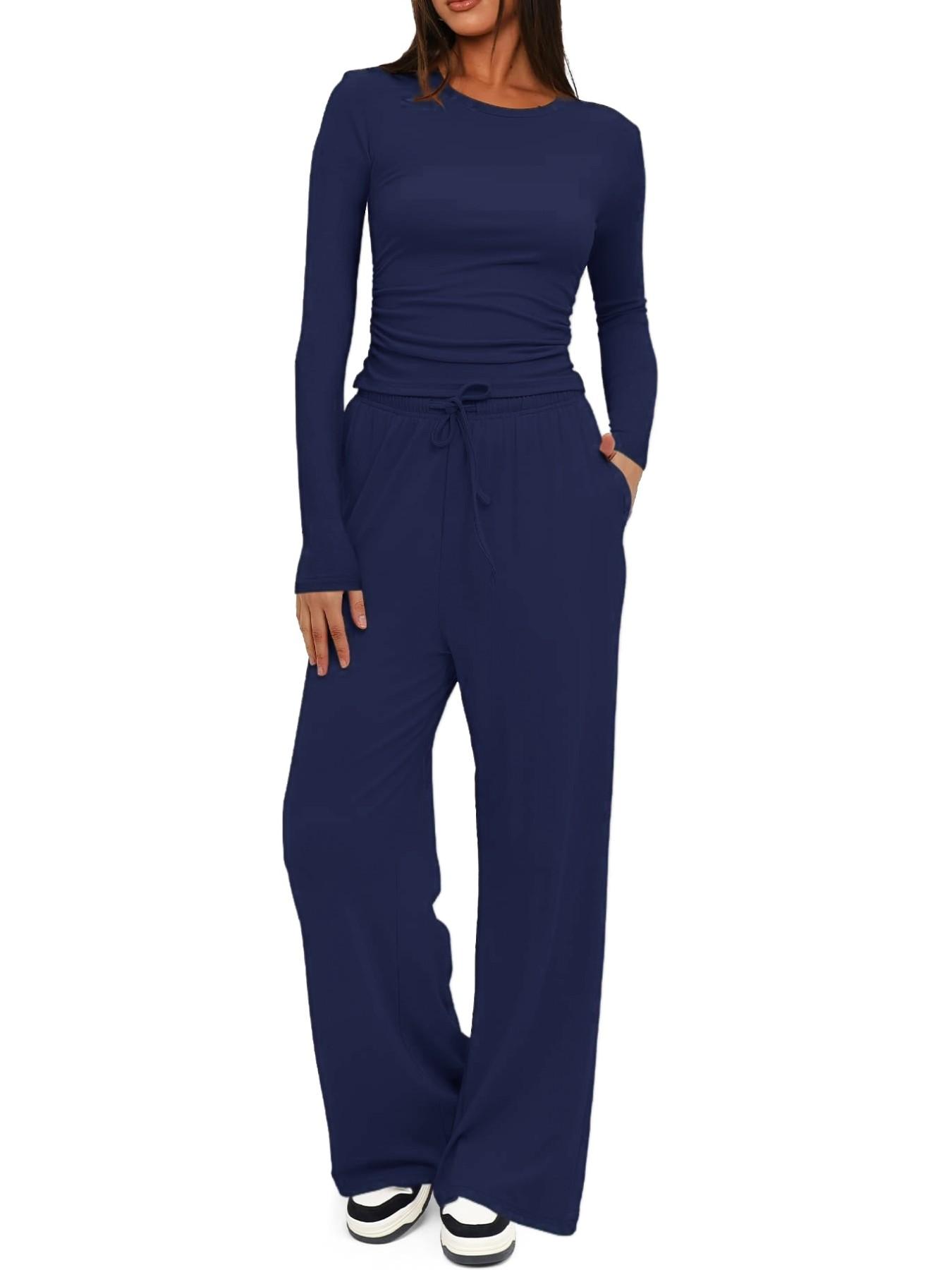 Women's 2-Piece/6-Piece Plain Slim-Fit Long Sleeve Top Pants Sleepwear Set, Pajama Set, Soft Comfortable Homeewear, Home Leisure Wear, Casual Yoga Wear, Loungewear, Loungewear Nightwear Set