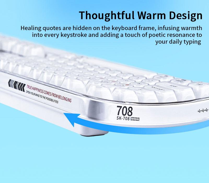 MOFii 708 RGB Backlit Full-Size Keyboard, Stylish White Transparent Keycaps, Tri-Mode Rechargeable, US Qwerty, Compatible with Phones & Tablets, Must-Have for Office & Gaming