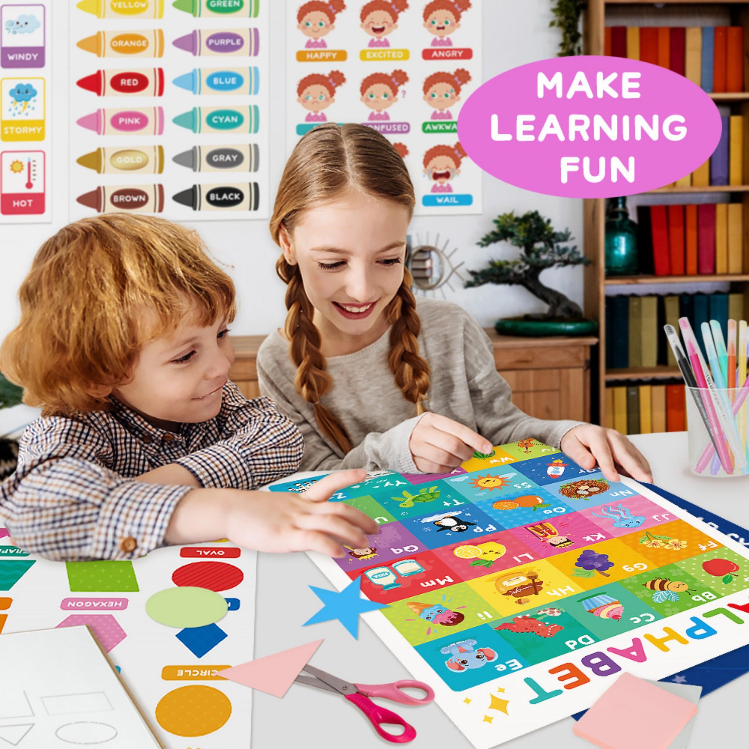 18-Piece Large Pre-K Poster Set (11x16.5 Inches), Modern Laminated Learning Charts for Toddlers, Alphabet Learning Chart, Perfect Home & Classroom Wall Decor, Classroom Supplies Charts