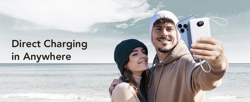 VRURC 10000mAh Portable Power Bank with 4 Built-in Cables Fast Charging LED Display Travel Battery Pack for iPhone Samsung Android Tablet iPad Earbuds USB Type-C & Micro USB Chargeable with Lanyard Smartphone Black Charger