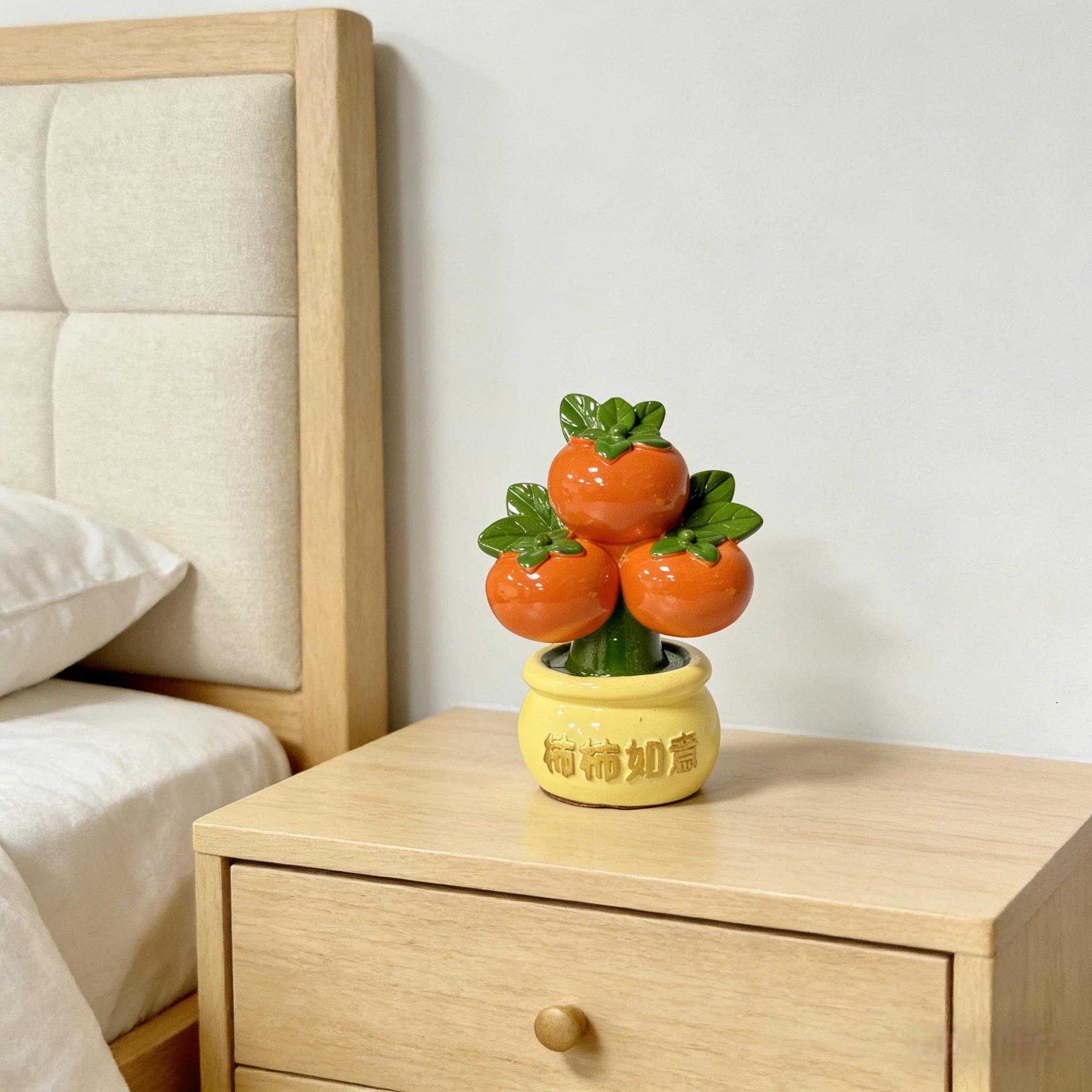 Resin Statue Feng Shui Symbol, Round Persimmon Design, Desktop Entryway Car Decor, Home Decoration Gift for Moving In, Opening, New Year, Birthday