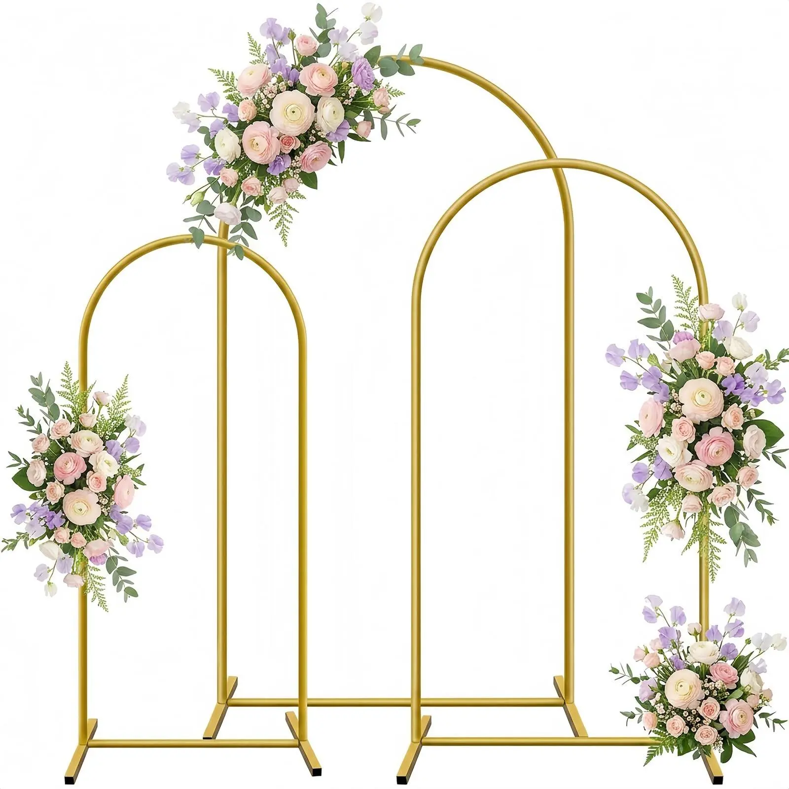 Gold Metal Arch Backdrop Stand Set of 3, Reusable 7.2FT+6.6FT+6FT Multi‑Size Frame, Easy Assembly Balloon Arch for Wedding Reception, Baby Shower, Engagement Party, Birthday Celebration, Graduation, Holiday Party, Indoor & Outdoor Event Decor Supplies
