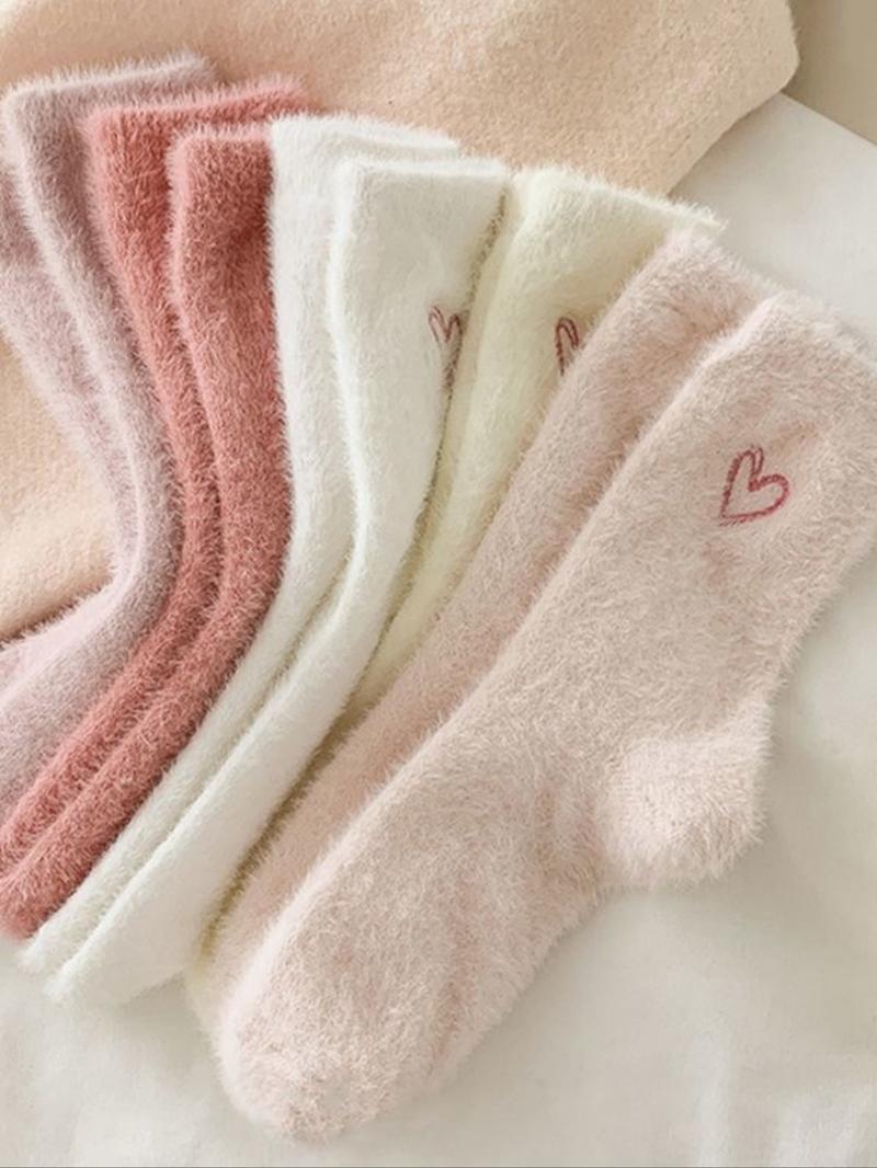 Women's Winter Socks Set, 5 Pairs Faux Fur Butterfly Knot Design, Cute Sweet Mid-Calf Sleepwear Warm Thickened Soft Comfy Socks for Women