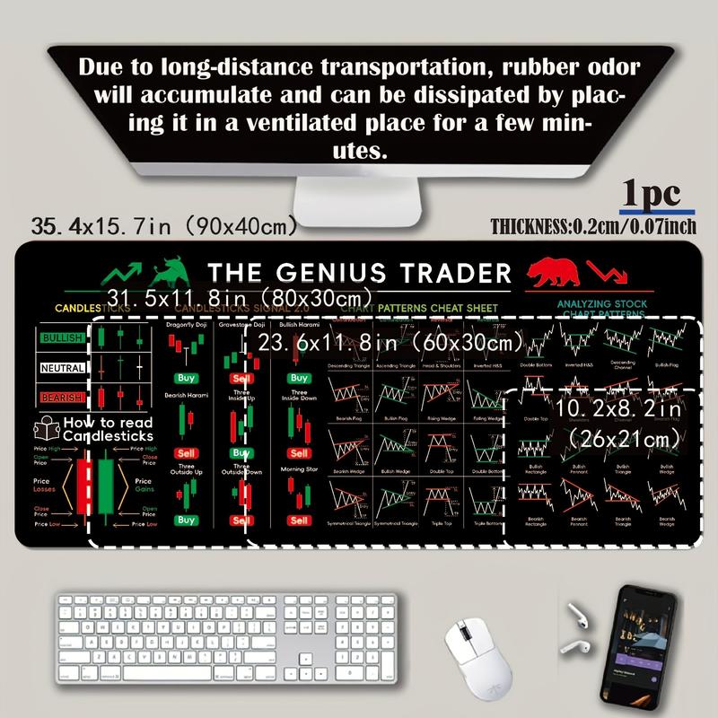 Virtual Currency Btc Stock Trading Mouse Pad, Non-Slip Rubber Base, 90x40cm, Compatible with Keyboard, Ideal for Traders Analysts Gamers Office