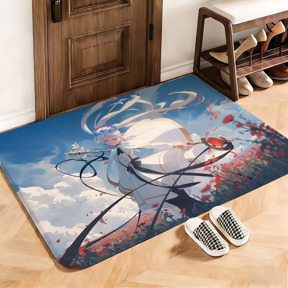 Fantasy Frieren Beyond Journey's End Floor Mat This soft flannel mat provides a cozy Soft flannel mat with quick water absorption, non-slip and durable. Easy to clean, ideal for bathroom and entryway use.