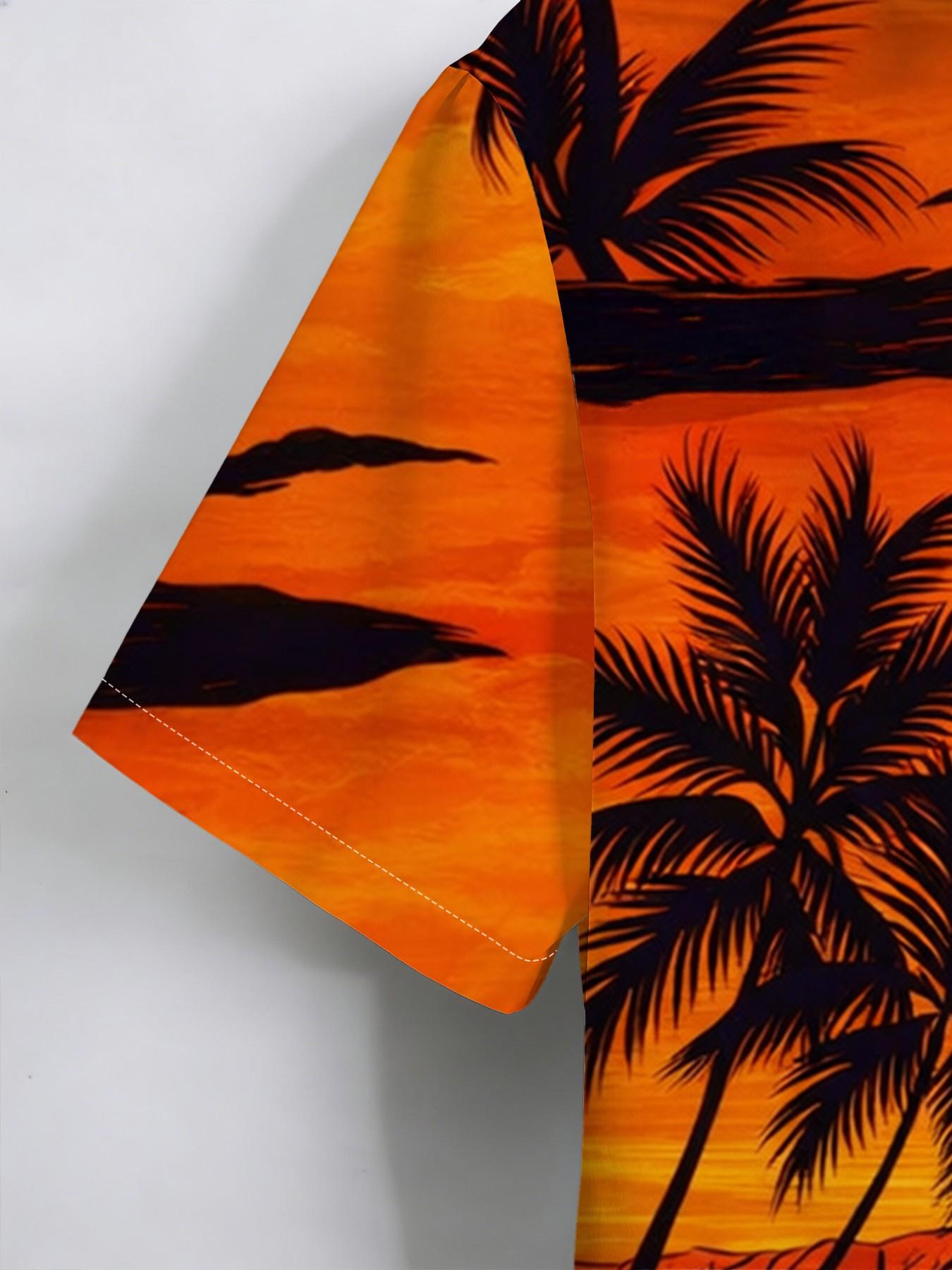 Large Size Men's Sunset Island Style Shirt, Summer Loose Fit Breathable Short Sleeve, Plus Size Beach Vacation Casual Top