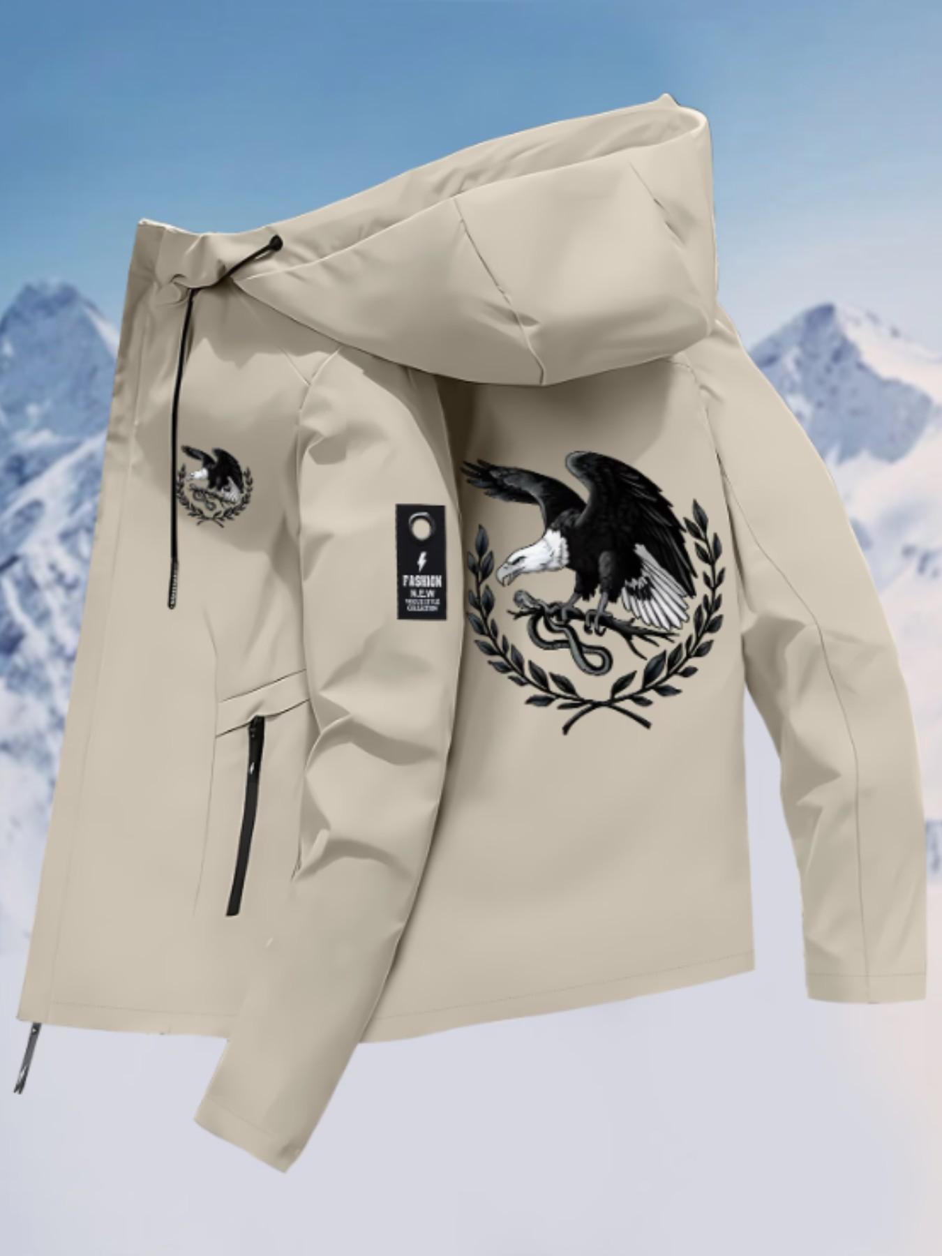 Spring Autumn New Couple Windbreaker, Eagle Snake Print, All-Season Outdoor Hiking Jacket, Long Sleeve Fitted Outerwear for Men and Women