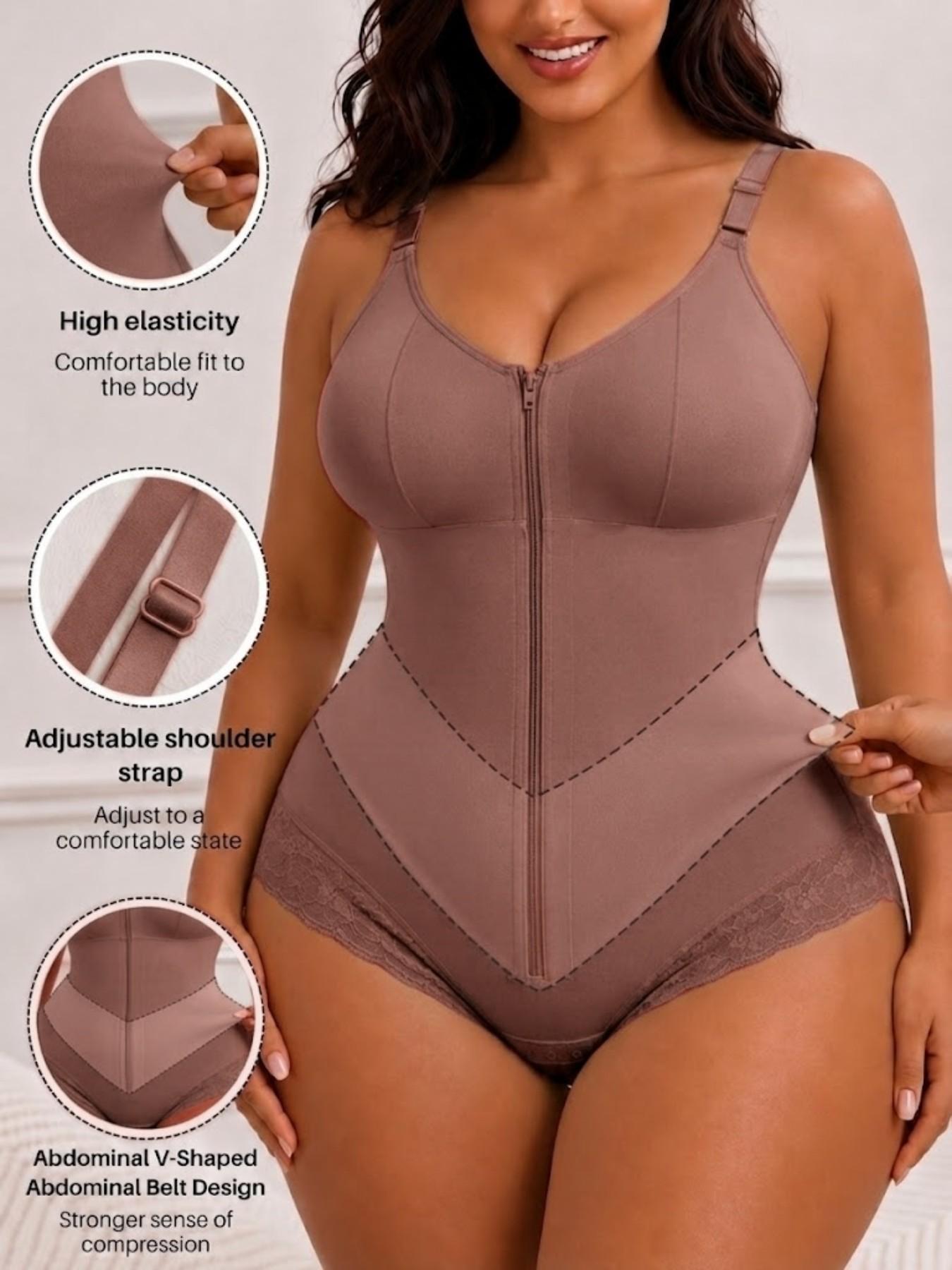 1 Count Women's Comfortable Smooth High Compression For Women Full Body Shaperwear, Colombian Shapewear, Fajas, Butt Lifting And Tummy Control Jumpsuit, Convenient Adjustable Straps Lace Trim Bodysuit, Crafted For Daily Shaping & Skin-Friendly Wear