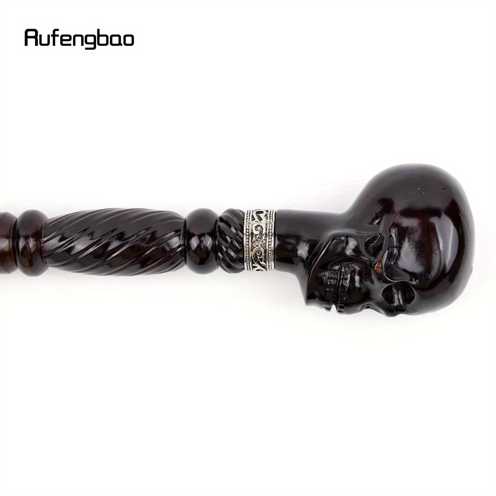 Black Creative Devil Skull Wooden Fashion Walking Stick Decorative Cospaly Wood Walking Cane Halloween Party Event Props Party Photo Prop Mace Wand Crosier 93cm