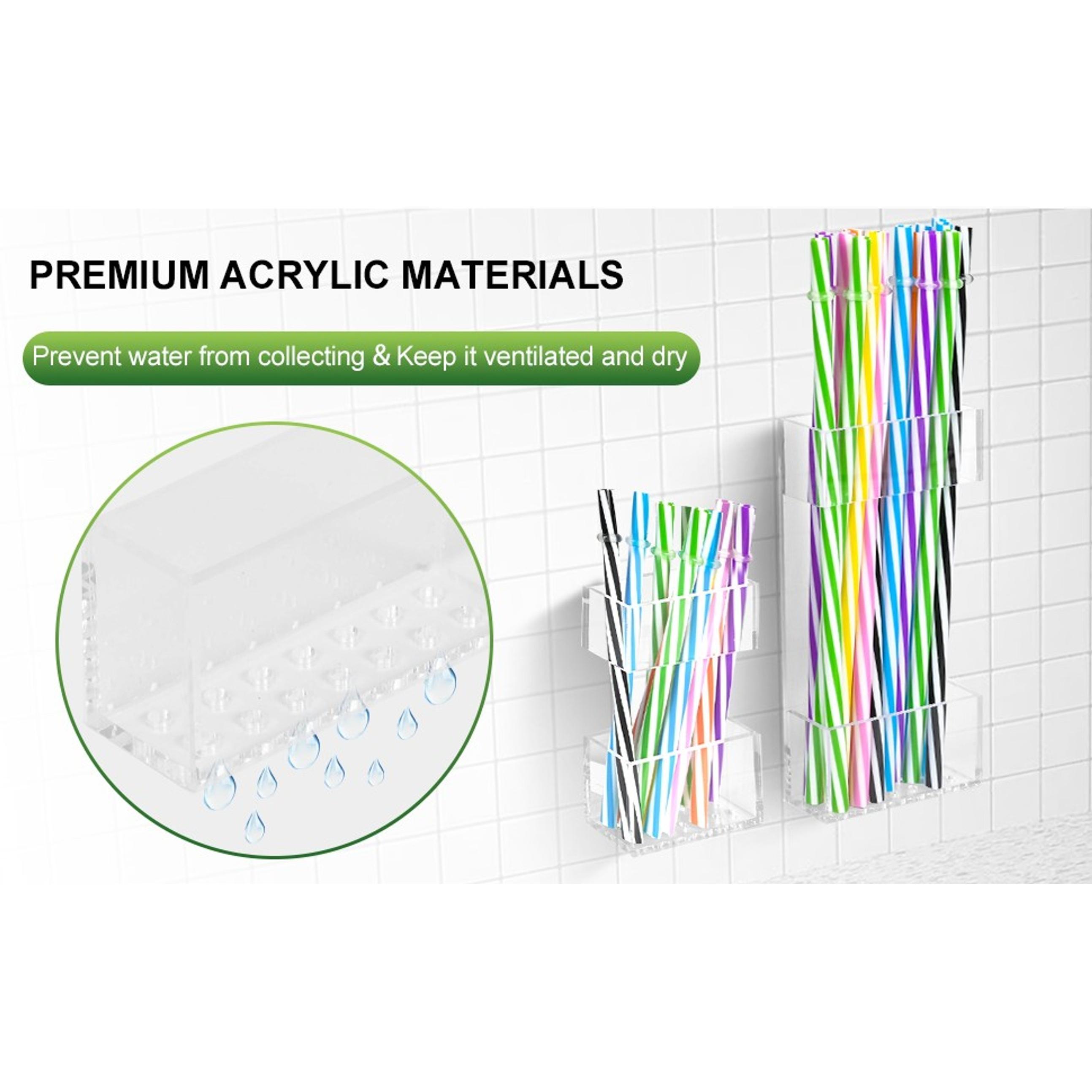 2 Pack Acrylic Straw Holder for Cabinet Doors, Reusable Straw Organizer with Ultra-Sticky Adhesive, Space-Saving Kitchen Storage for Short & Long Straws (Transparent)