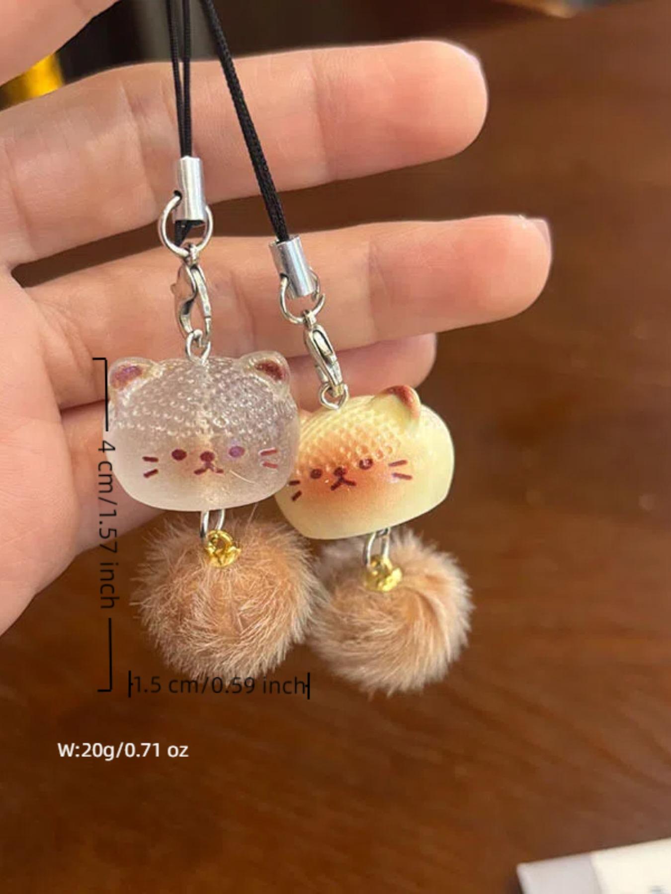 2 Piece Plush Cat Cartoon Keychain Phone Strap Backpack Charm Couple Friendship Gift, Cute Plain Design, All Seasons Accessory