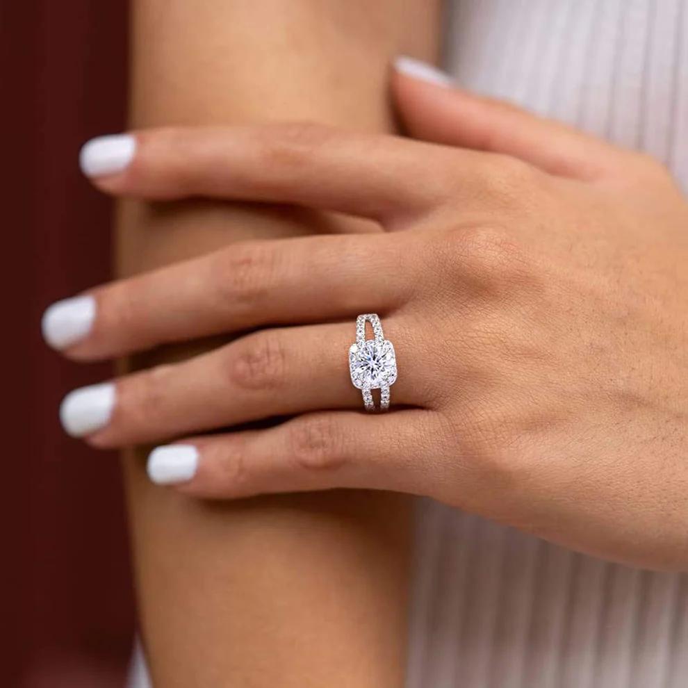 EAMTI 925 Sterling Silver Round Cut Cubic Zirconia Bridal Engagement Ring