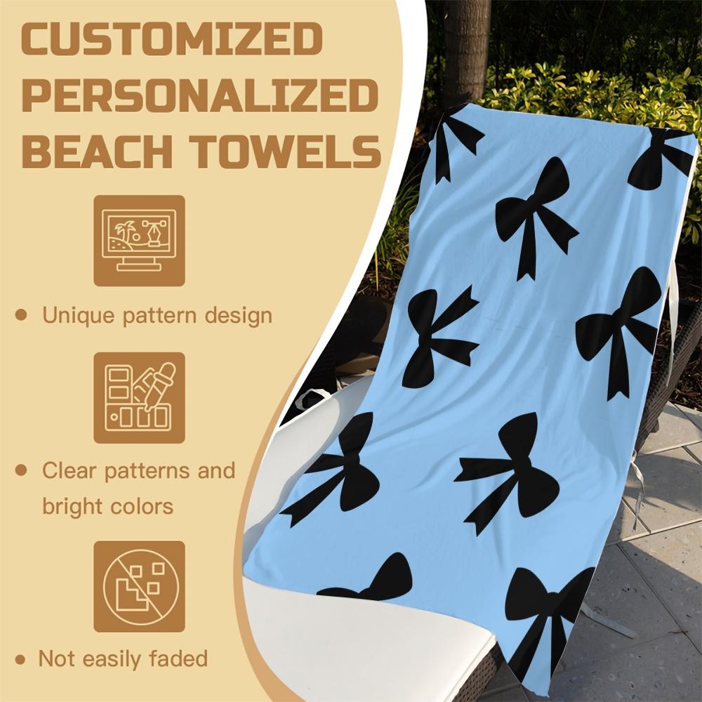 Cute Bow Print Beach Towel, Microfiber Quick Dry Towel with Heart Checkerboard, High-Value Aesthetic Gift for Girls