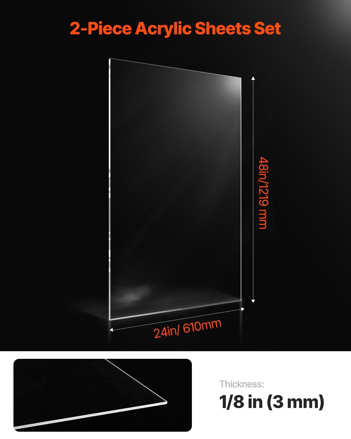 【Summerfinds】VEVOR Plexiglass Acrylic Sheets, 2-Pack Plastic Sheet, 24 x 48 Inch 1/8 Inch Thick Clear Plastic Cast Transparent Glass for Crafting Projects, Replacement Picture Frame Glass, DIY Display, Easy to Cu 【Summerfinds】VEVOR Plexiglass Acrylic Sheets, 2-Pack Plastic Sheet, 24 x 48 Inch 1/8 Inch Thick Clear Plastic Cast Transparent Glass for Crafting Projects, Replacement Picture Frame Glass, DIY Display, Easy to Cu