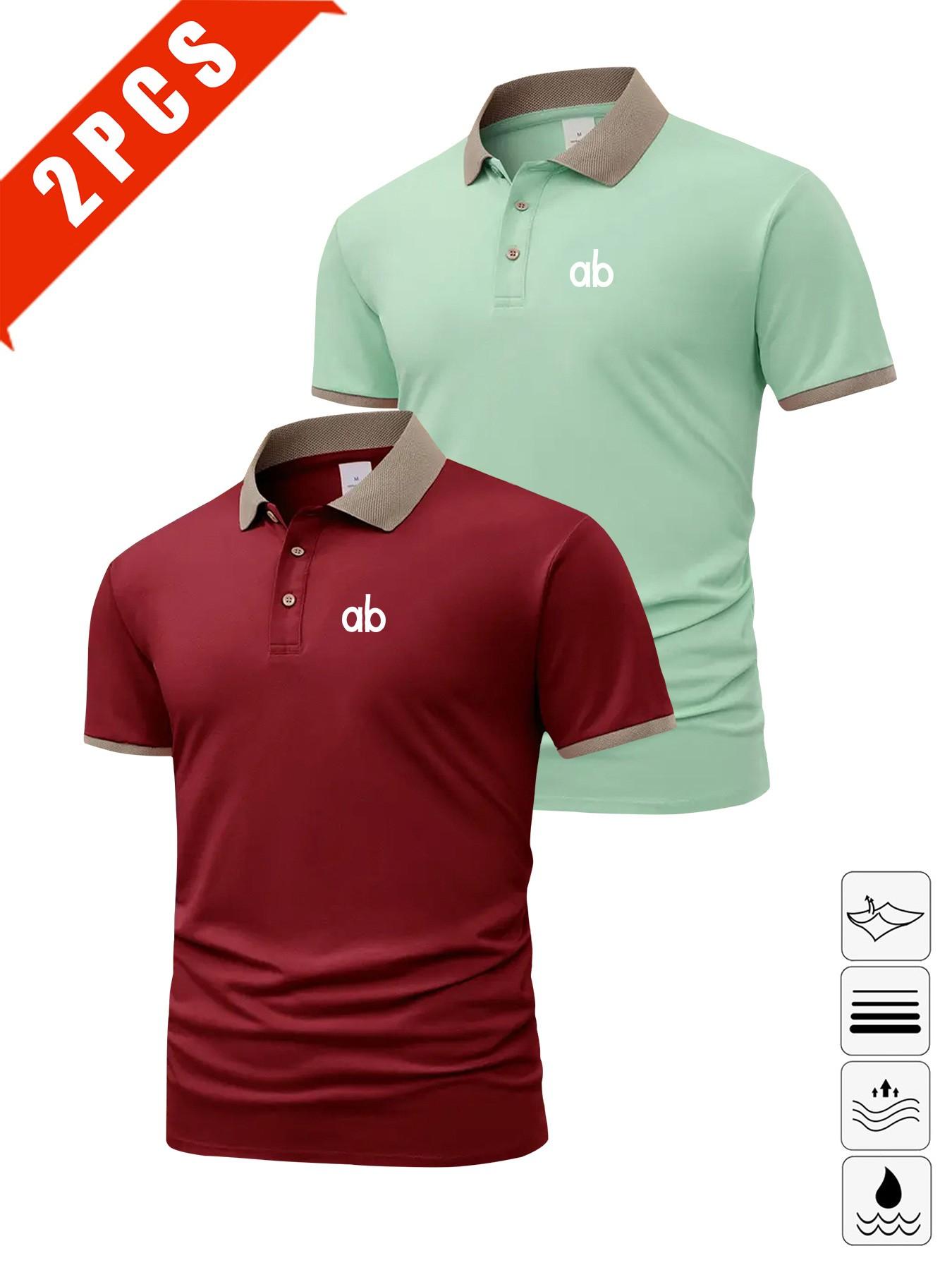 Men's Summer Polo Shirts, 2-Pack Short Sleeve Print Tees, Breathable Casual Golf Wear, Slim Fit Multi-Color Sportswear, Perfect Gift