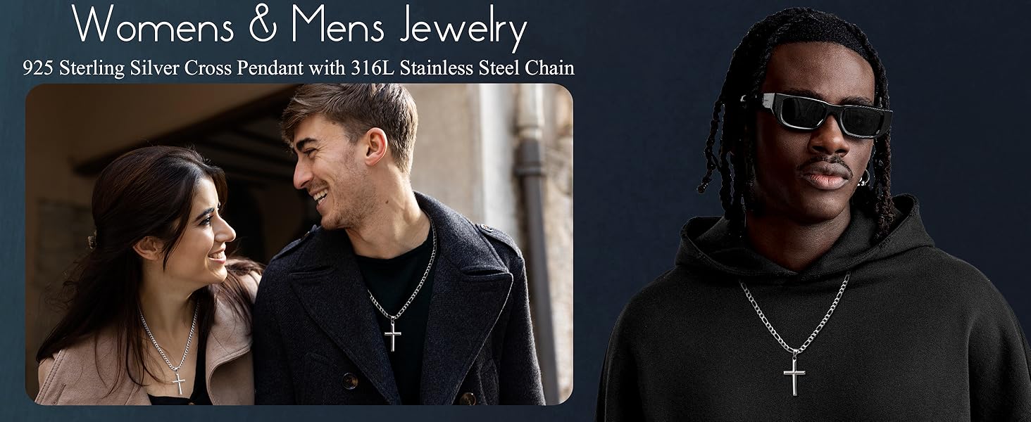 MILACOLATO 925 Sterling Silver Cross Necklace for Men Women, 5mm 316L Stainless Steel Diamond-Cut Durable Figaro Link Chain or Cuban Link Curb Chain for Men, Mens Silver Crucifix Cross Pendant Necklaces Jewelry 16-30 Inches SpringStatements MILACOLATO 925 Sterling Silver Cross Necklace for Men Women, 5mm 316L Stainless Steel Diamond-Cut Durable Figaro Link Chain or Cuban Link Curb Chain for Men, Mens Silver Crucifix Cross Pendant Necklaces Jewelry 16-30 Inches SpringStatements