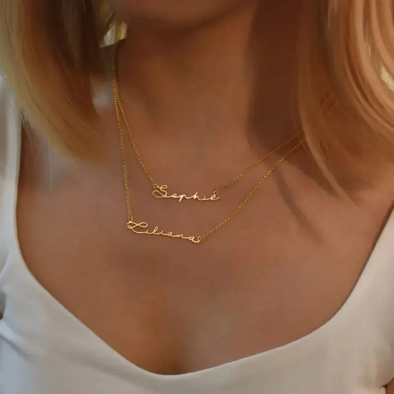 AS111 Double Chain Name Necklace, Personalized Layer Family Name Necklace, Personalized Gold Name Jewellery, Mother Gift for Her