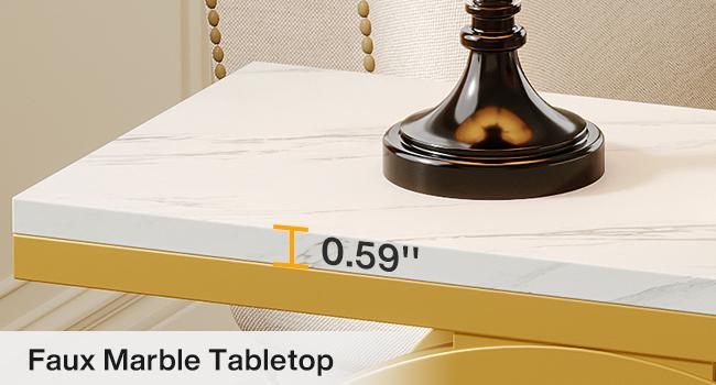 LITTLE TREE End Table for Living Room, Modern Faux Marble Narrow Side Table with Storage Shelves, 4-Tier Bedside Table for Bedroom, Small Sofa Side Table with Geometric Metal Frame circle base