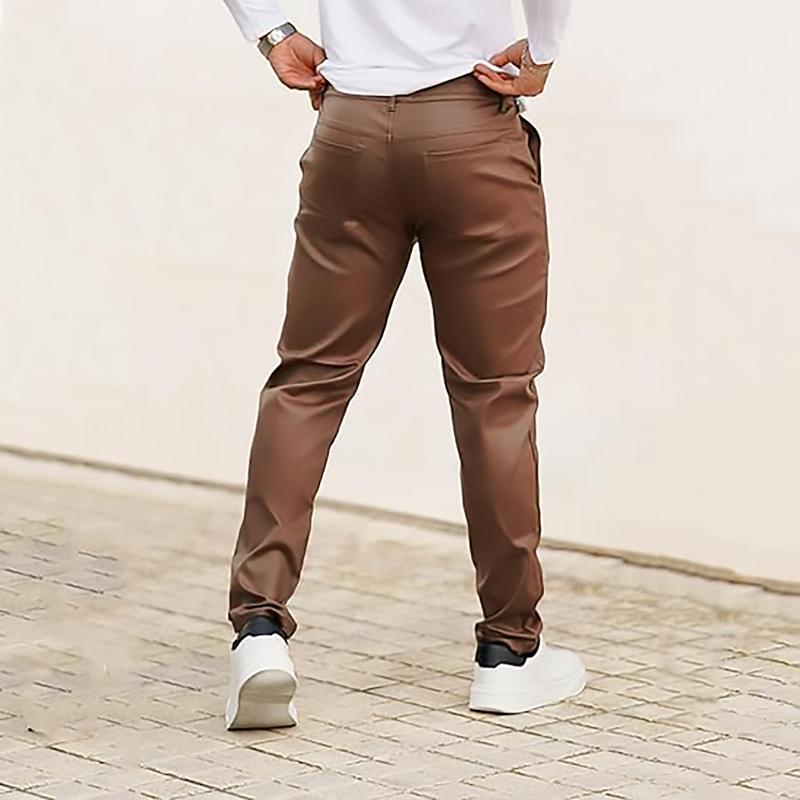 GINGTTO Mens Slim Fit Pants Stretch Pu Faux Leather Motorcycle Biker Pants