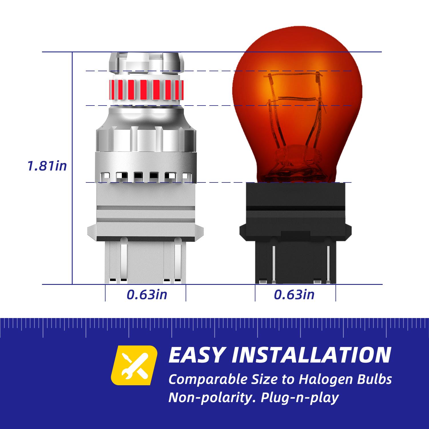LED Strobe Brake Light Bulb Red, lashing Strobe Blinking LED Tail Light Bulbs for 7440 7443 3156 3157, 300% Brighter Canbus Ready, Plug and Play, Triple Flash LED Stop Bulbs, Off-Road Use Pack of 2, AUTOONE