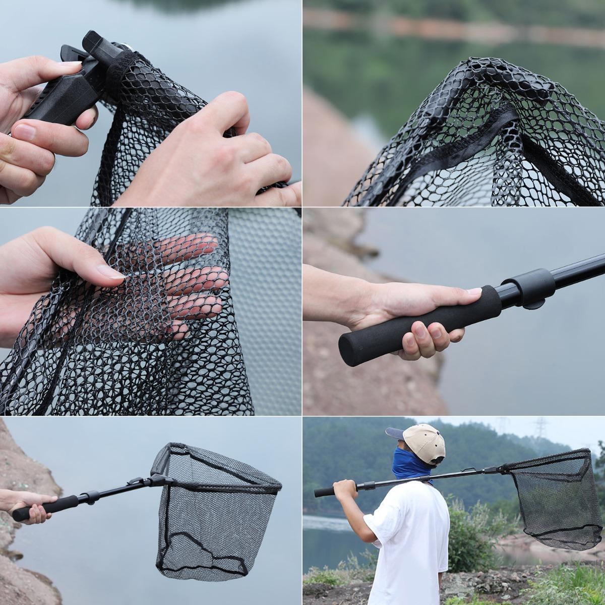 Floating Fishing Net with Rubber-Coated Base for Easy Catching of Steelhead, Salmon, Fly Fish, Catfish, Bass, Trout, Portable Collapsible Stretchable Fish Net