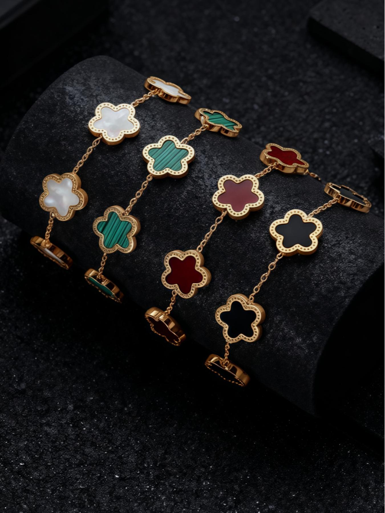 Stainless Steel Laser Five-Leaf Petal Adjustable Clover Bracelet, Classic Women Girls Brand Jewelry Party Gift