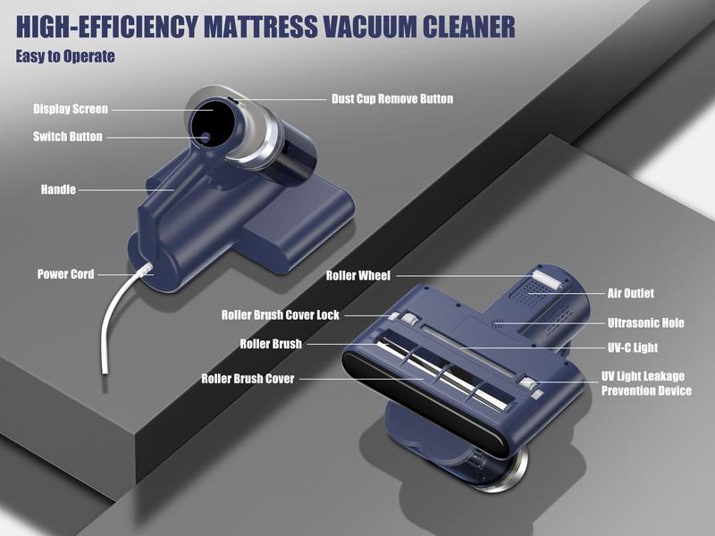 Teant Mattress Vacuum Cleaner for Dust Mites Removal, Bed Vacuum with UV-C Light & 149°F Hot Air & Aroma Tablet & LED Display, 16Kpa Powerful Suction Double-Cup Handheld Vacuum Cleaner With HEPA Filter for Bed, Couch, Sofa, Carpet