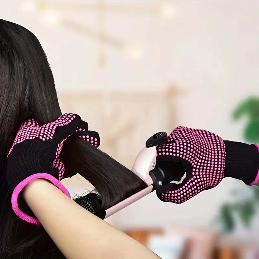 2Pcs Double-Sided Beaded Gloves - PVC Anti-Slip Hair Styling Gloves For Curly And Straight Hair, Durable Woven Fabric - Heat Insulated Gloves