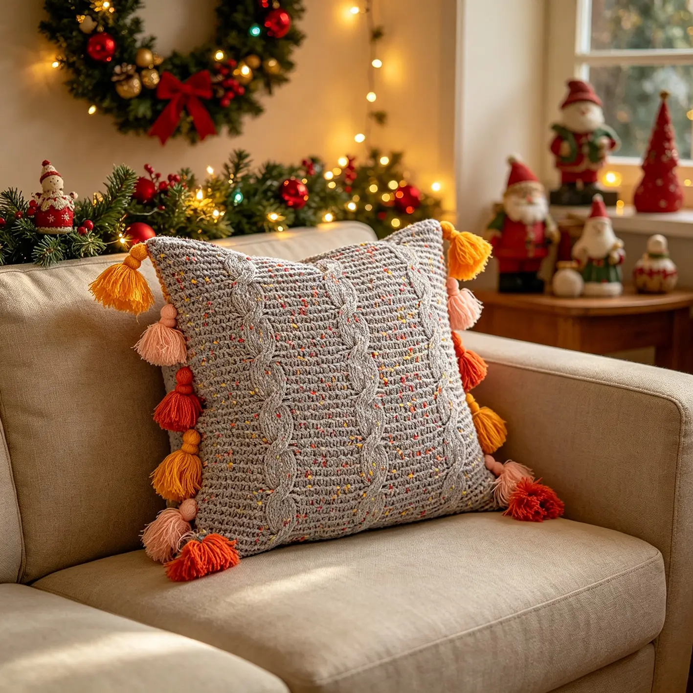 New Colorful Fringe Knitted Pillow, Festive Sofa Cushion, Cushions For Sofa, Dopamine Color, Kids Room Decor, Party Decoration, 1pc