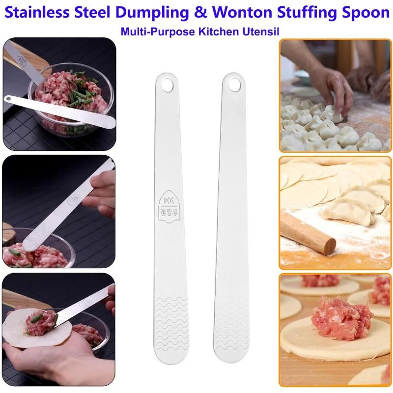 1/2Pcs 304 Stainless Steel Dumpling Filling Spoon Anti-Slip Wave Pattern Stuffing Scoop Household Bun Wonton Filler Mixing Tool