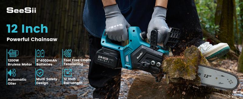 Seesii Chainsaw Cordless 12/16-inch, Electric HandHeld Chain Saw, 12/16-in Portable Chainsaw Battery Powered Saws for Trees Wood Cutting, 2 x 4.0Ah Battery and Charger Included CS16   #TikTokShopBlackFriday